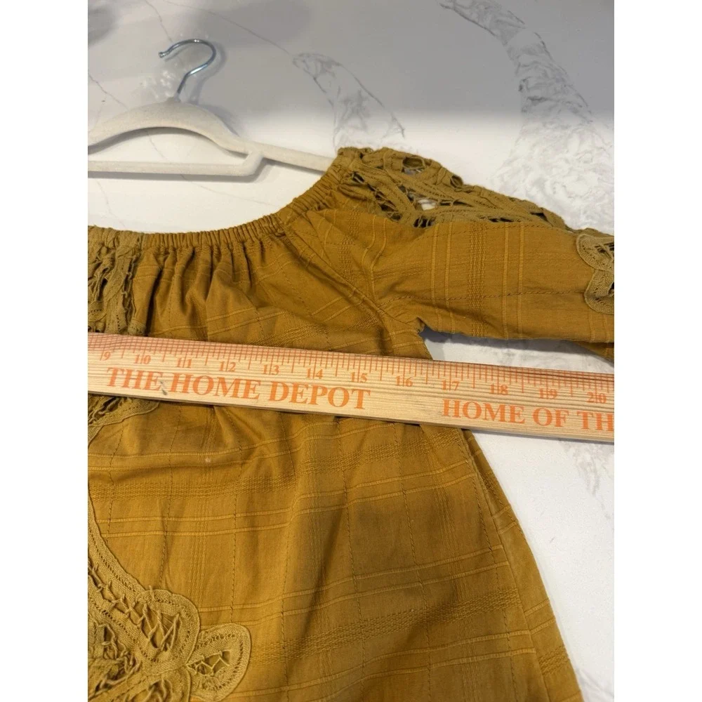 Free People Womens Size S Mustard Yellow Crochet Boho‎ Mini Dress Off Shoulders